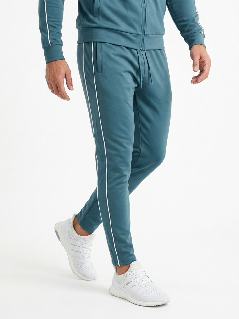 GYMSHARK | Teal Layered Drawstring Waist Track Pants with Stripe Men’s Size M